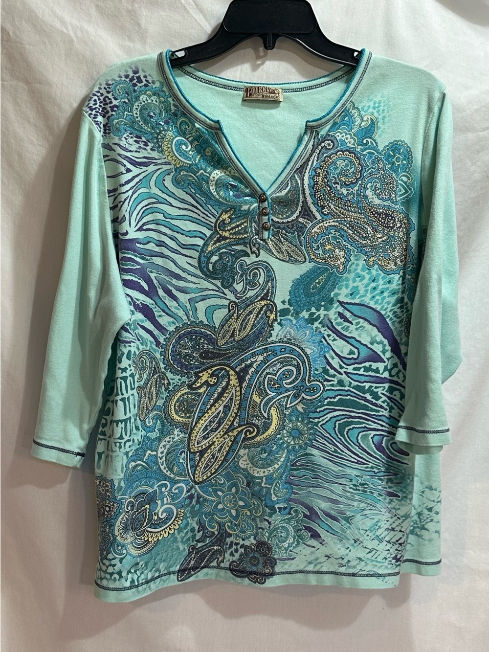 Blue Canyon Clothing with Teal and Blue Paisley along with a gem embellishment